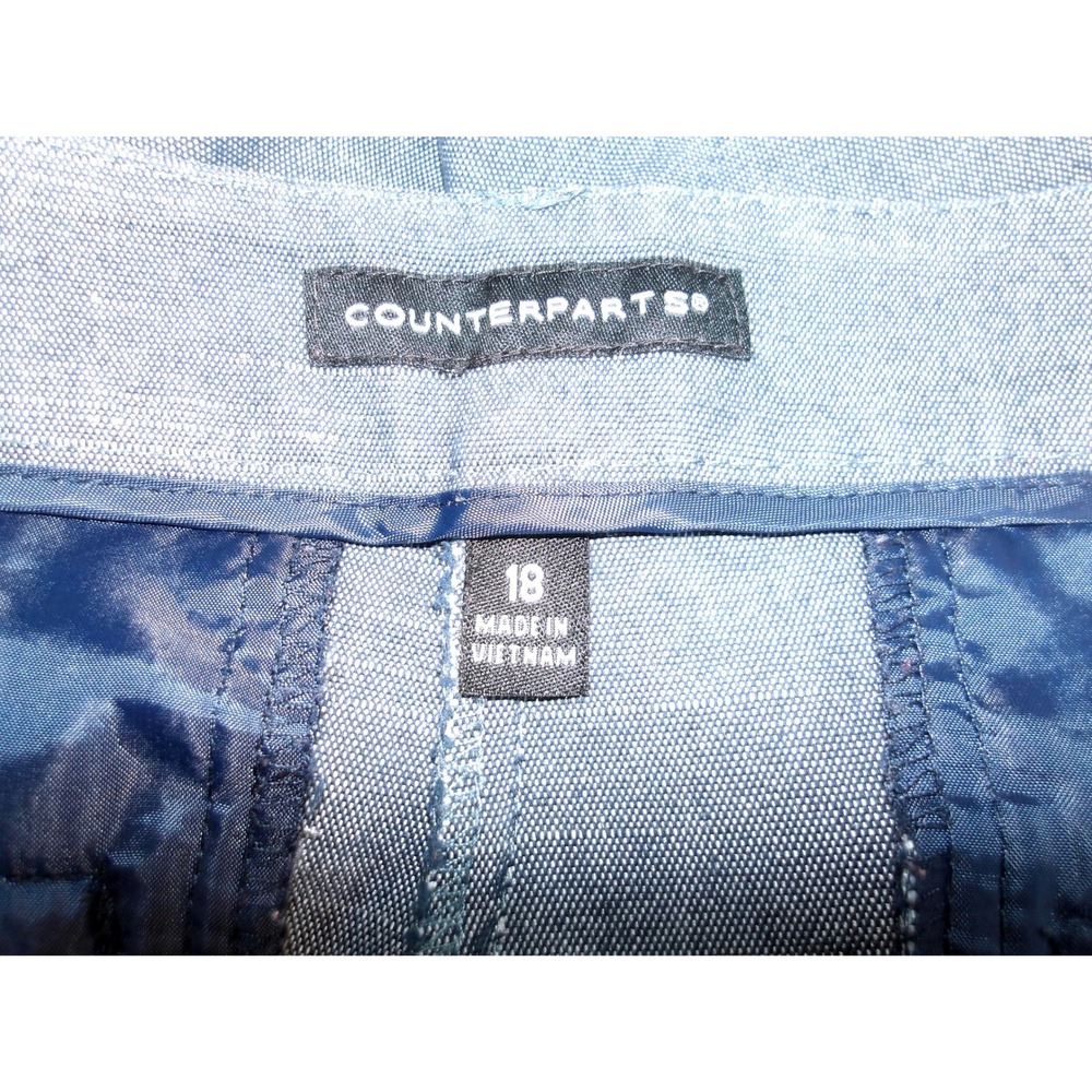 Blue Chambray Straight Leg Trousers Flat Front Business Casual Dress Pants - Picture 4 of 4